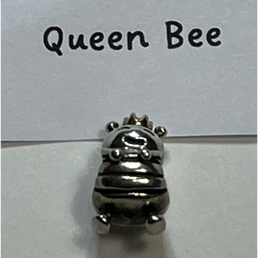 👑🐝Pandora Retired Sterling Silver Queen Bee Bead With 14K Gold Crown - Picture 10 of 11